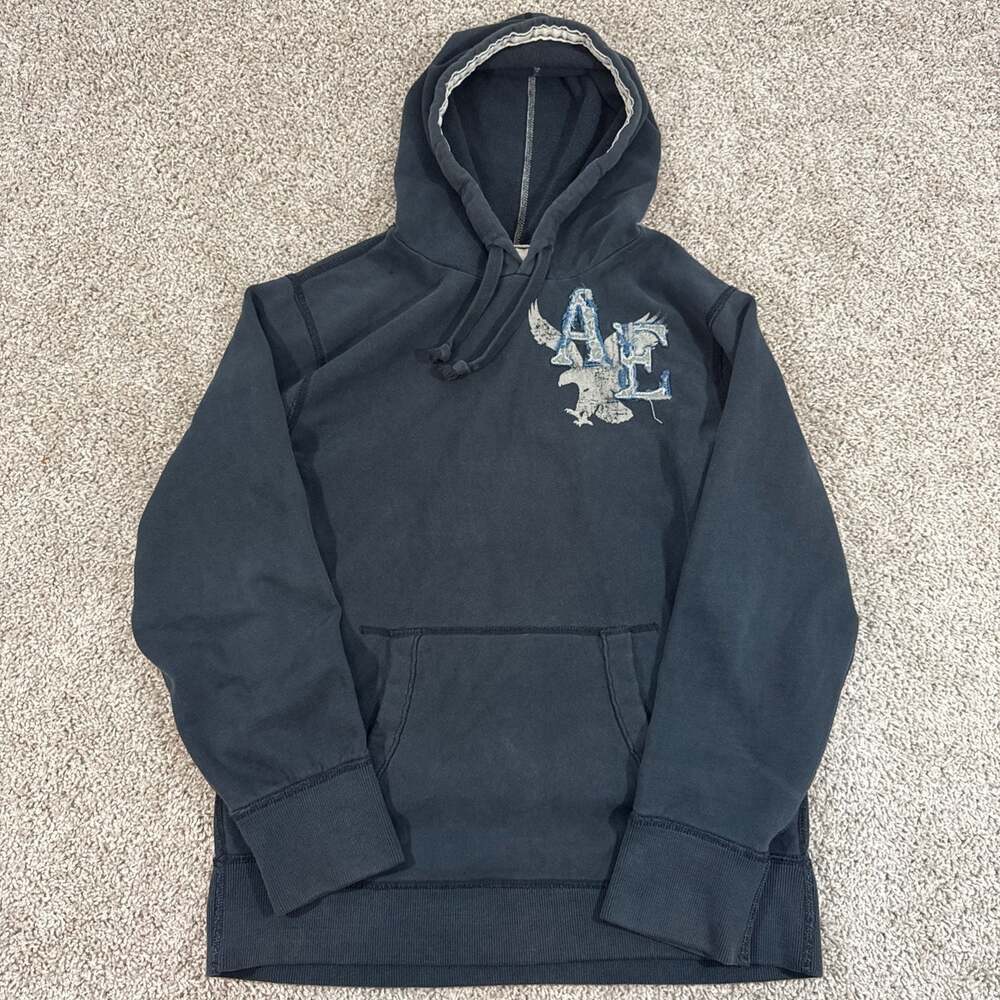 Vintage Y2K American Eagle Eagle Fleece Hoodie Mens Large Gray Applique Logo EUC
